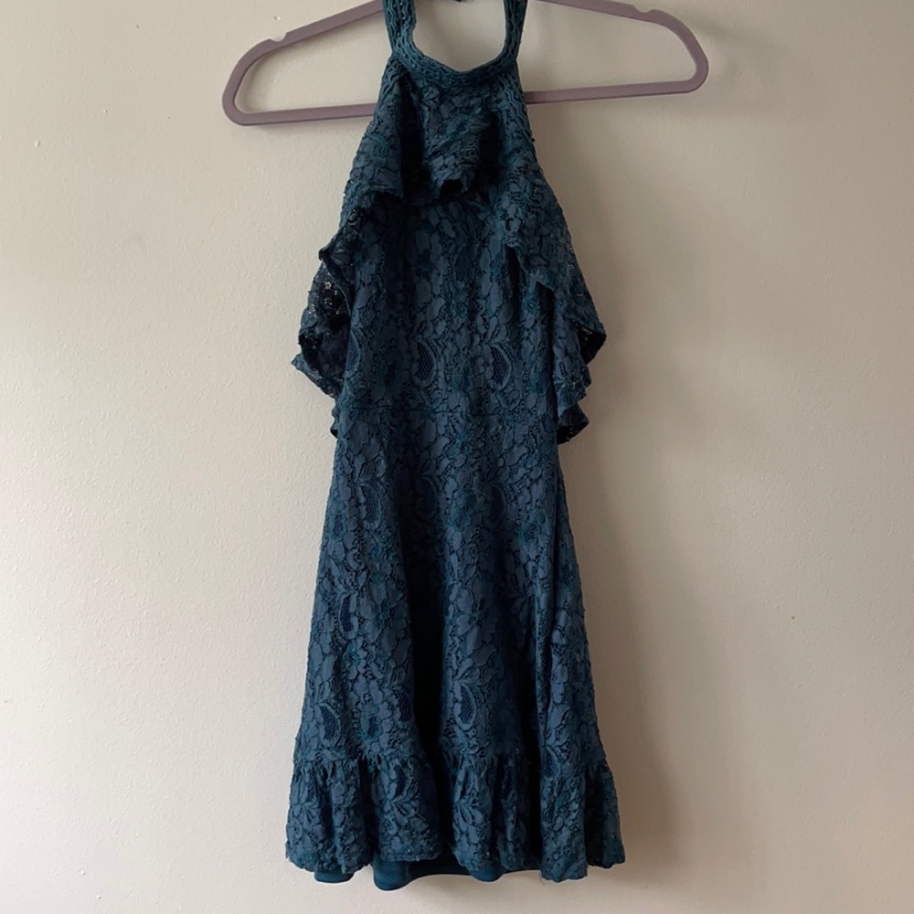 Halter blue dress with ruffles